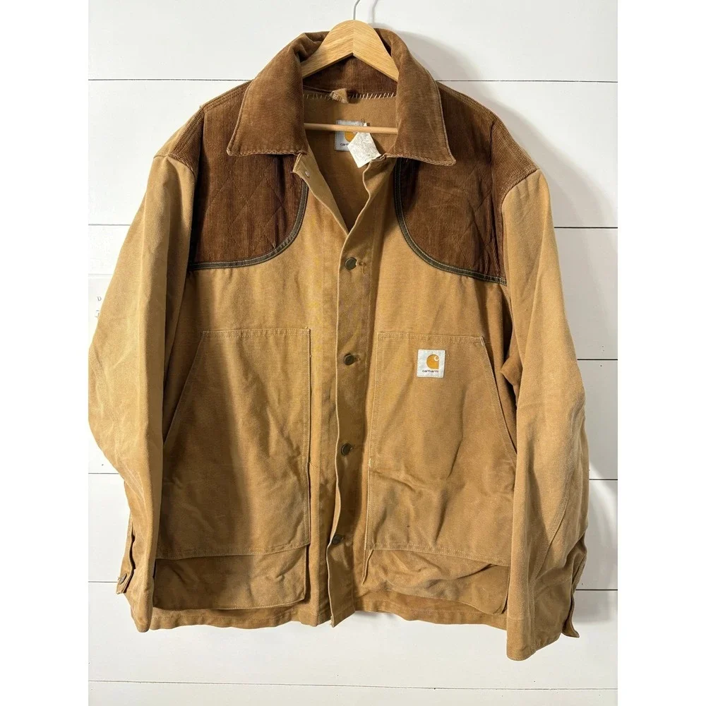 VTG Carhartt 80's Hunting Field Jacket Size XXL Game Pouch Mens Canvas Corduroy